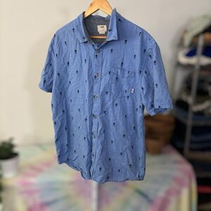 VANS Blue Button-down Shirt with Palm Tree Print mens XL